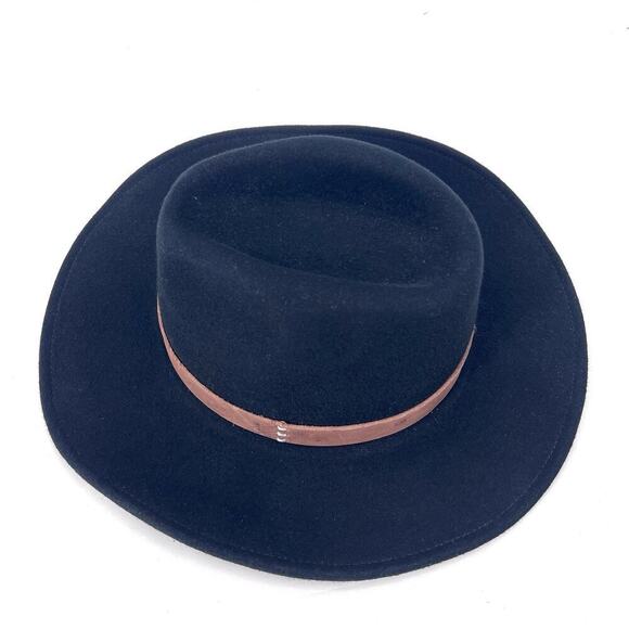 Cancan Black 100% Australian Wool Wide Brim Fedora Hat Unisex Size Large